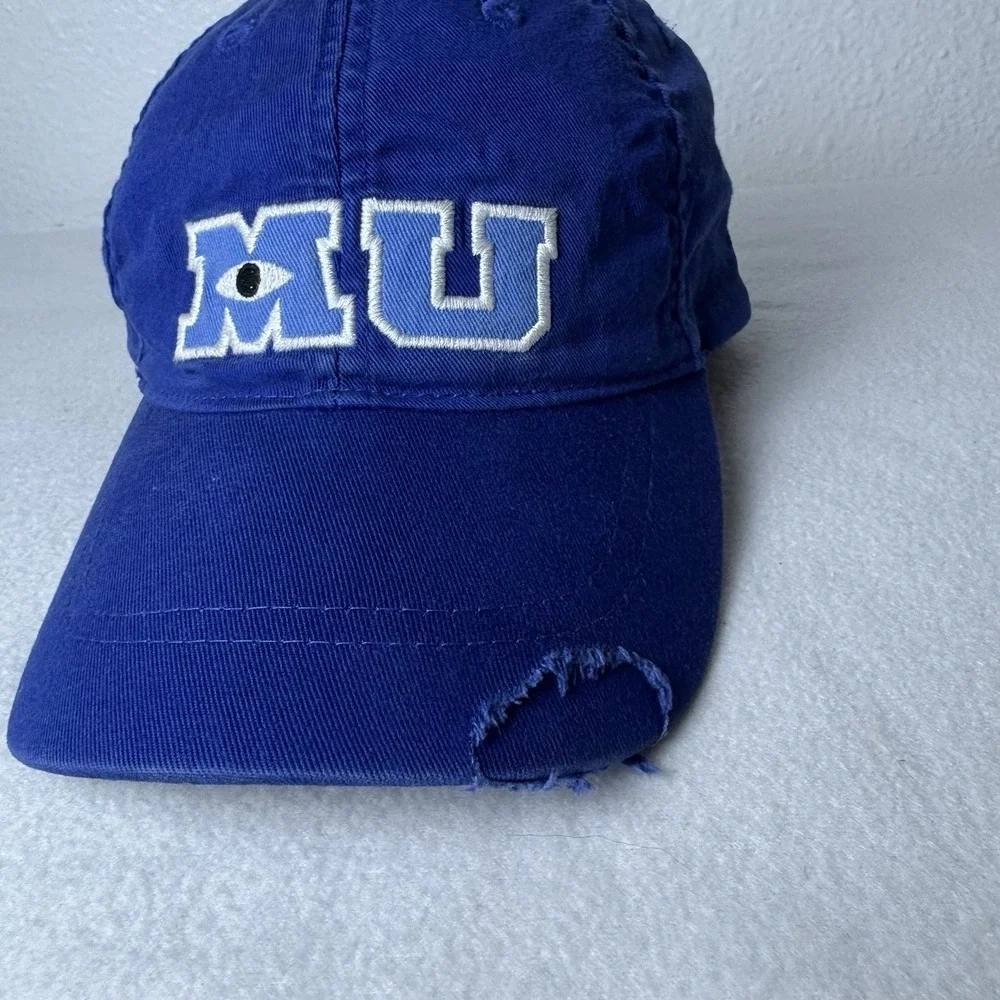 Disney Parks Monsters Inc University MU Distressed Blue Baseball Hat Cap Adult